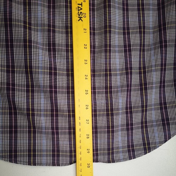 Banana Republic Men's Size Medium No Iron Slim Fit Purple White Blue Plaid Shirt - Picture 10 of 10
